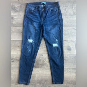 Distressed Blue Wax Rayon Jeans